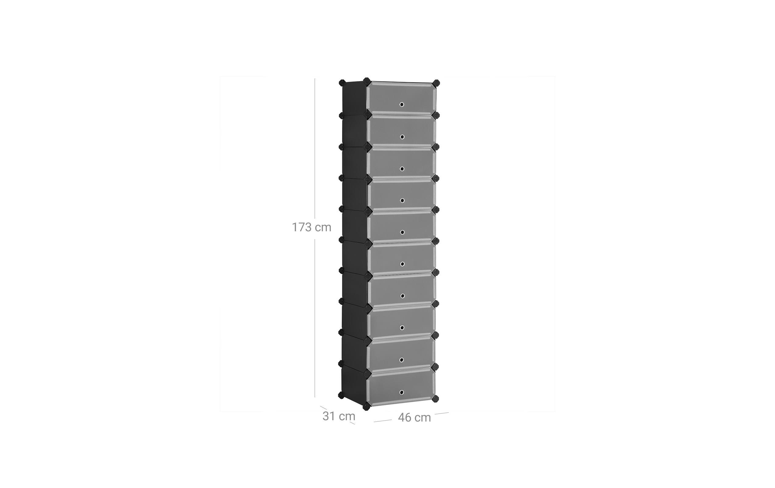 Schuhschrank stapelbar 43 x 31 x 173 cm, Schwarz, 10er SetHohes Schuhregal
