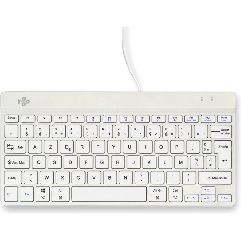 R-Go Tools Clavier ergonomique R-Go Compact Break, clavier compact avec logiciel de pause,AZERTY (FR), Filaire, blanc