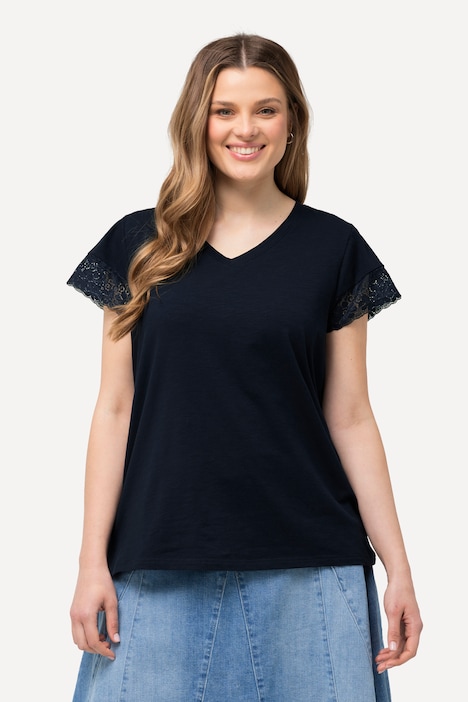 T-Shirt, Spitze, Classic, V-Ausschnitt, Cup-Ärmel