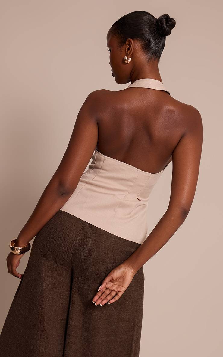 Crème Gilet Dos-nu Tissé À Col Licou Avec Boutonnage