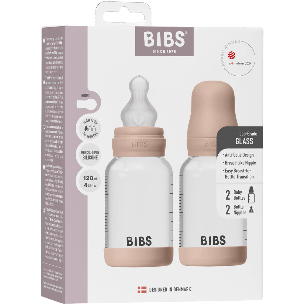 Køb Bibs Blush Glass Baby Flaske Round Silikone 2-Pak 120 Ml Slow Flow