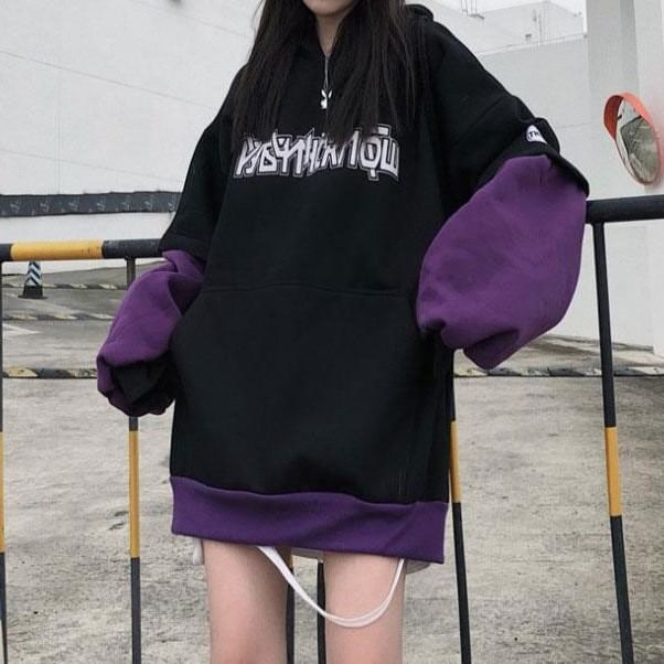 Alizio - Oversized hoodie met tweekleurige letters en mock-effect