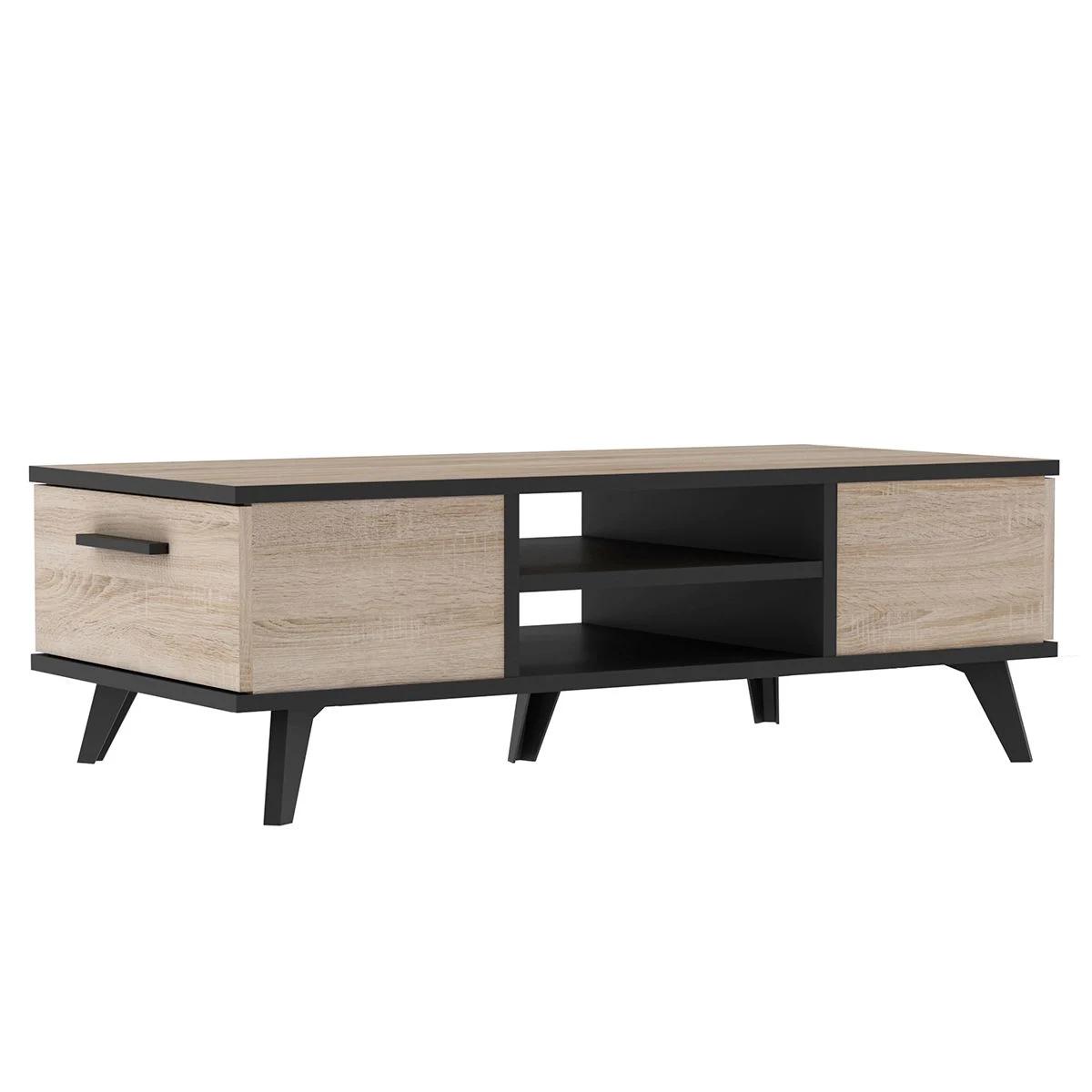 WAYNE TABLE BASSE 2TIROIRS CHENE BROSSE NOIR
