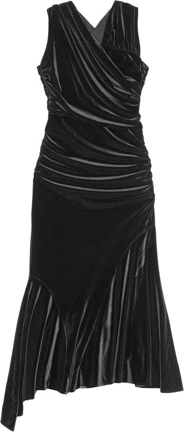 Ganni Velvet Jersey Ruched Crossover Dres Black