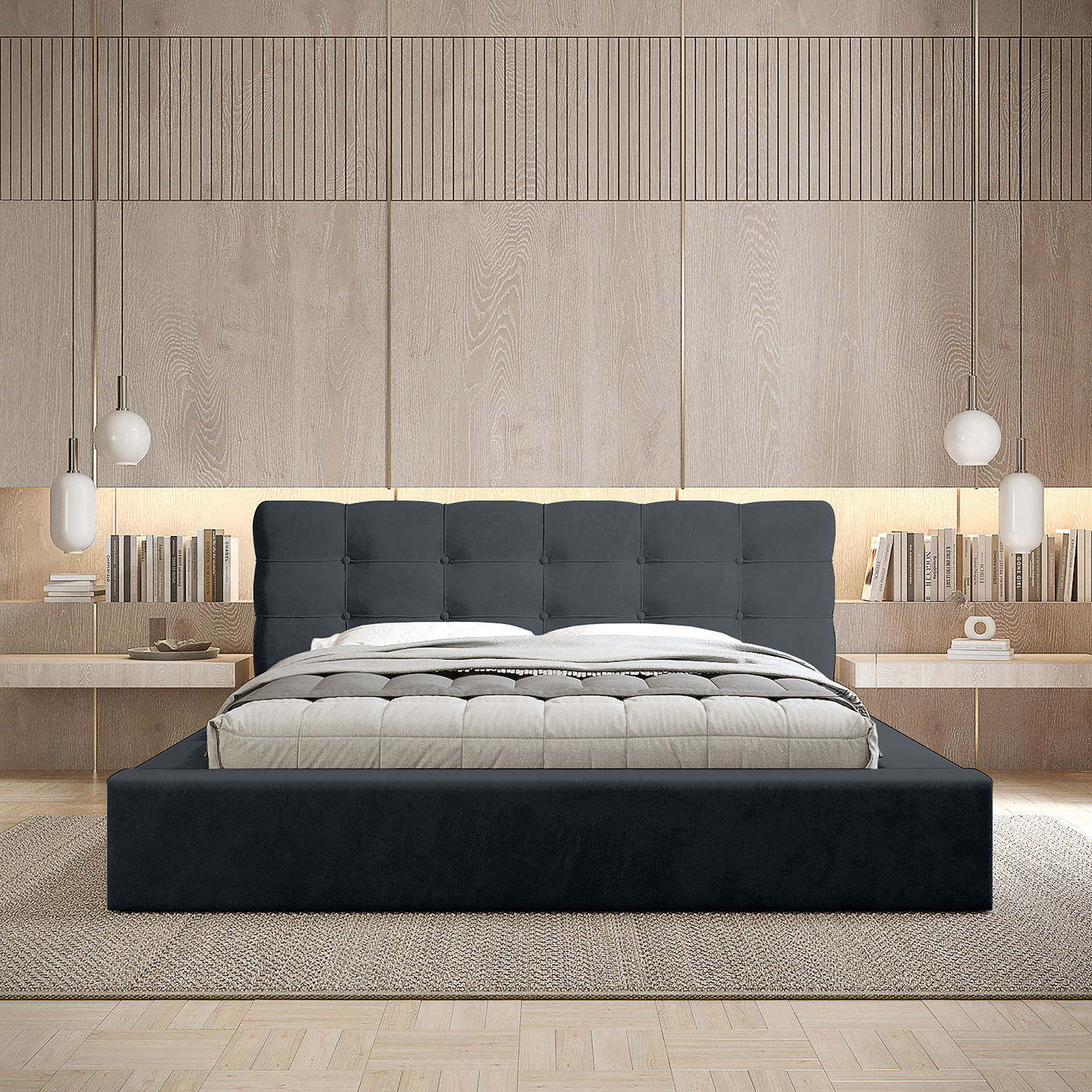 Trae Mobler Grace 140 x 200 cm Gestoffeerd Bed Donkerblauw