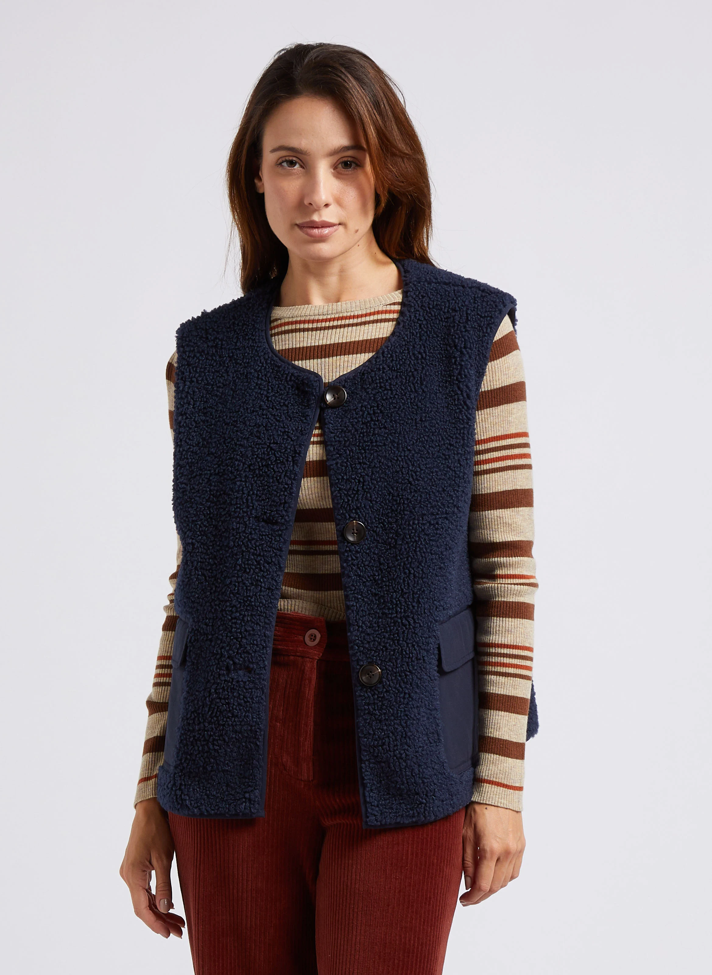 Veste droite col classique en coton mélangé | Bleu
