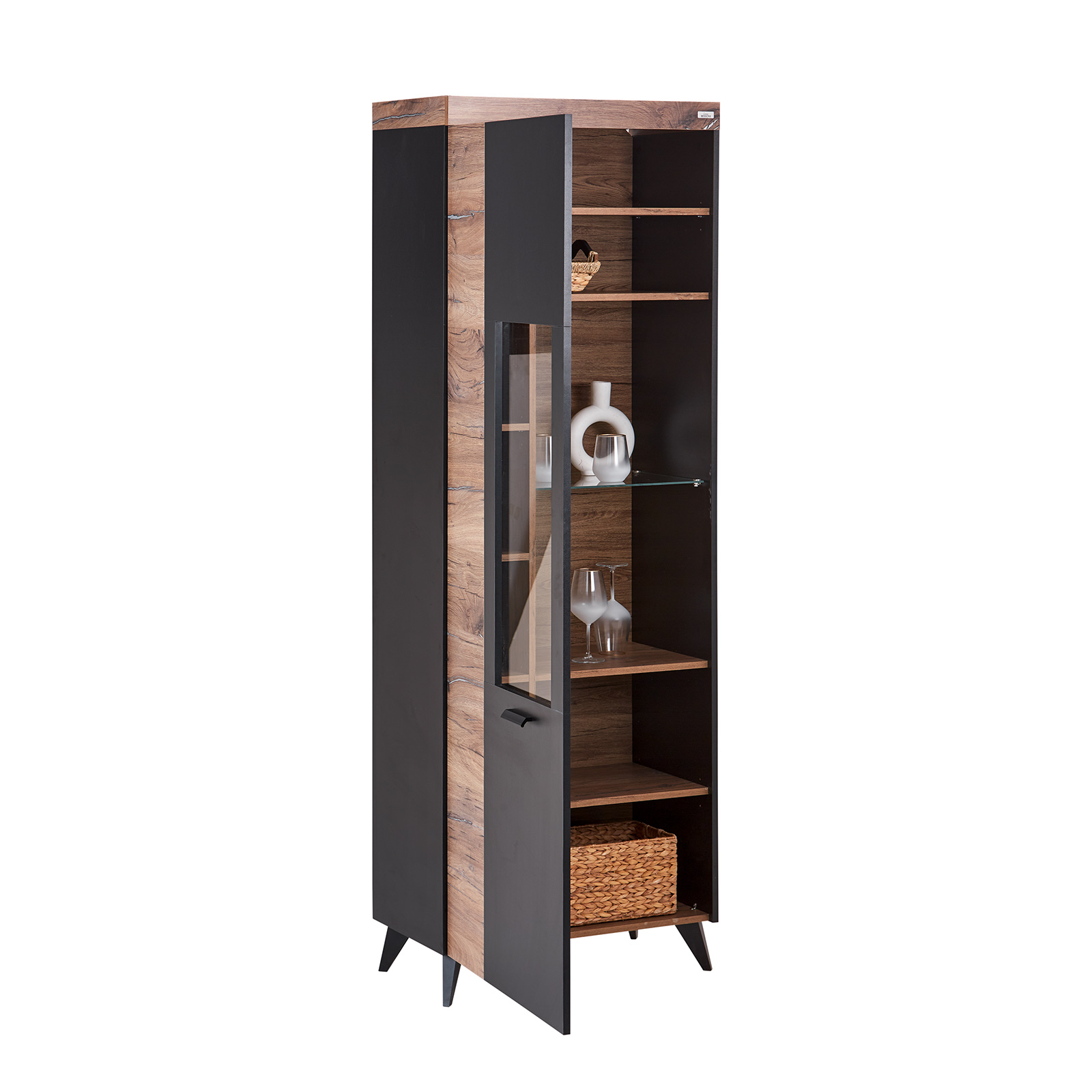 Vitrine - Flagstaff Oak - anthrazit - 205 cm hoch