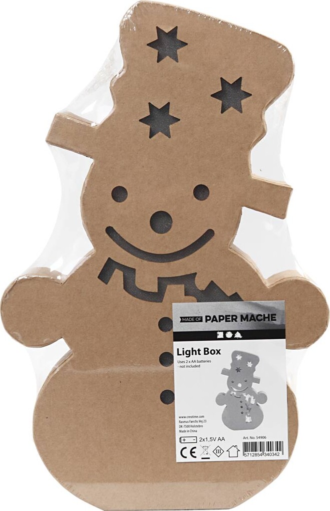 Papfigur Med Indbygget Lys - Snemand - H 27 CM - D 4 CM - B 17,5 CM - 1 Stk