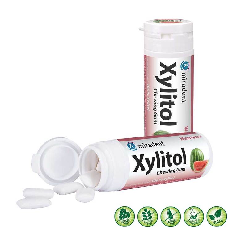 MIRADENT Xylitol Zahnpflegekaugummi Wassermelone, 30 St
