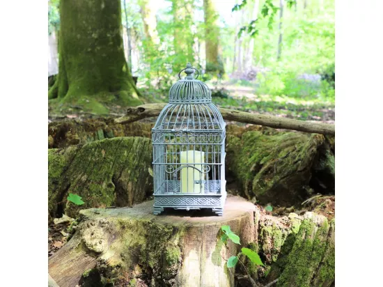 Cage à oiseaux décorative ancienne métal gris 16.5x16.5x40cm