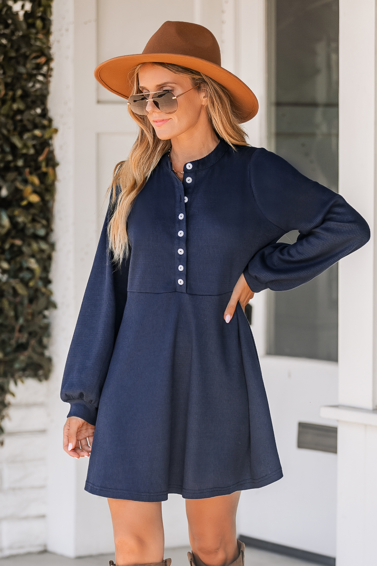 Robe mini à demi-patte bleu marine