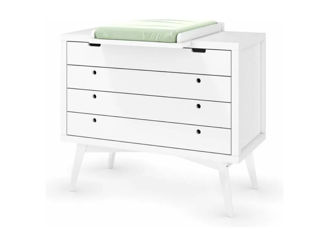 Commode à langer 4 tiroirs bois massif blanc MARLEY