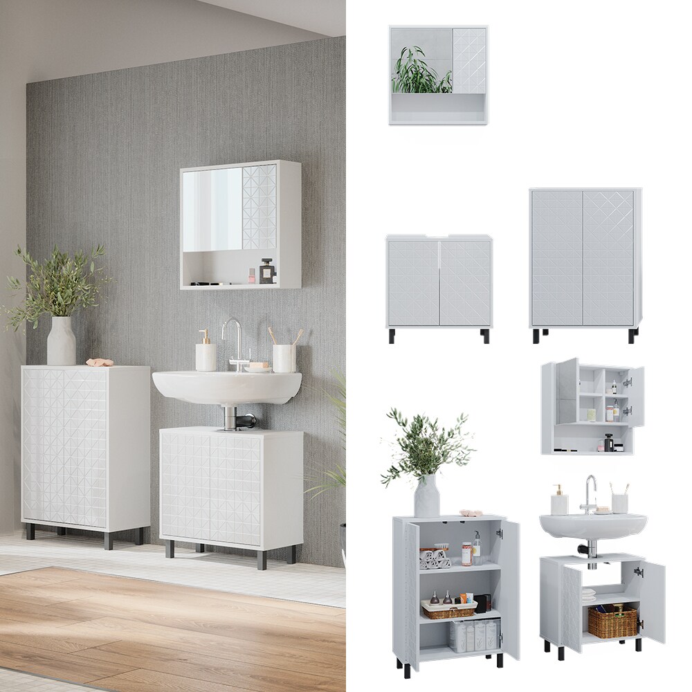 Vicco Badmöbel-Set Agasta weiß, Badezimmerschränke 3D Optik