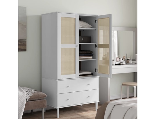 VIDAXL - Armoire Garde-robe senja aspect rotin blanc 90x55x175cm bois massif...