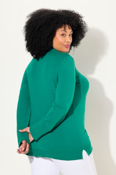 Rollkragenpullover, breite Rippbündchen, Langarm