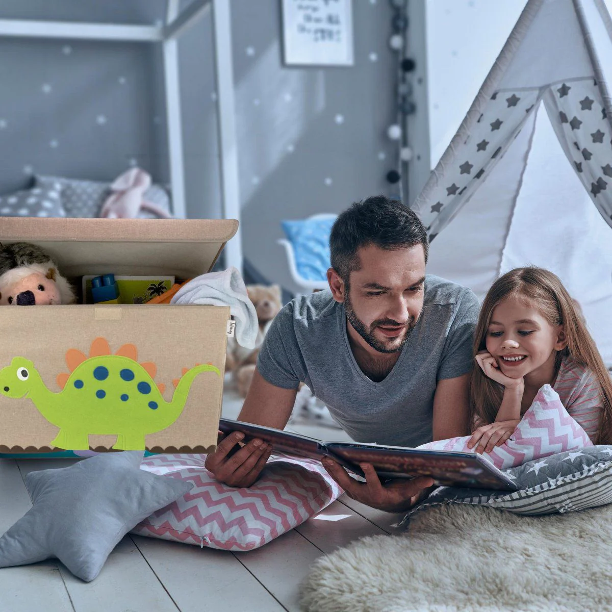 Boîte de rangement en tissu pour enfant grand modèle Dinosaure 
