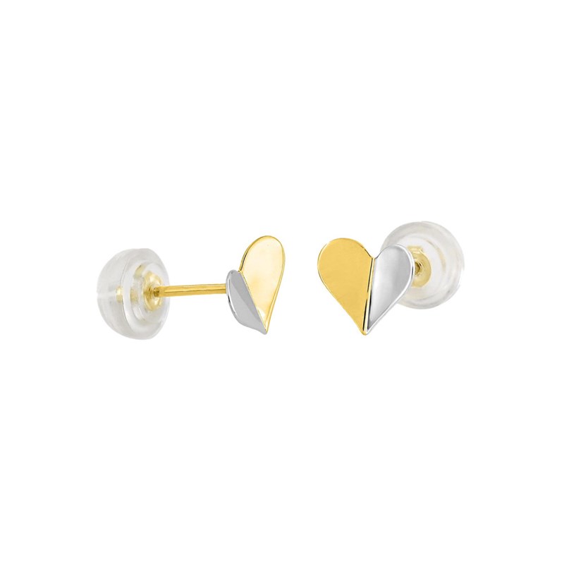 Boucles d'oreilles enfant - Or 9 Carats - Coeur Bicolore