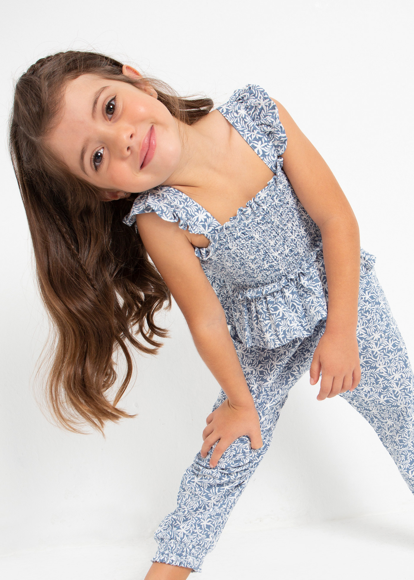 Camisola de algodão com detalhes franzidos para meninas