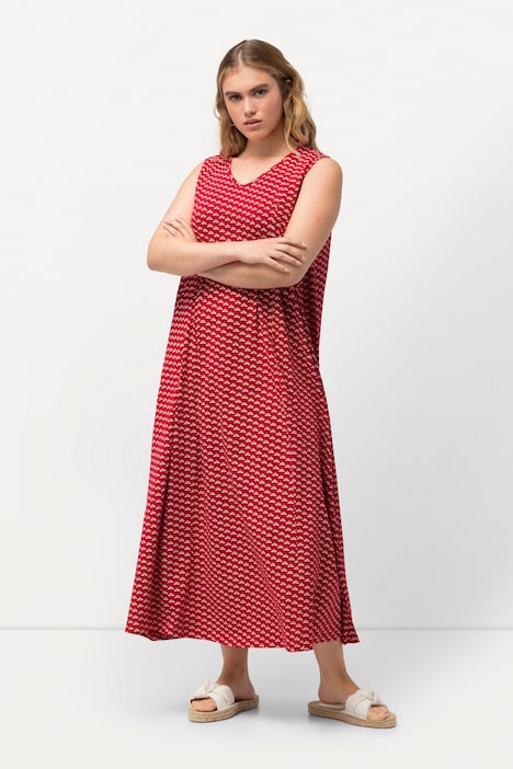 Jersey-Maxikleid, A-Linie, V-Ausschnitt, ärmellos
