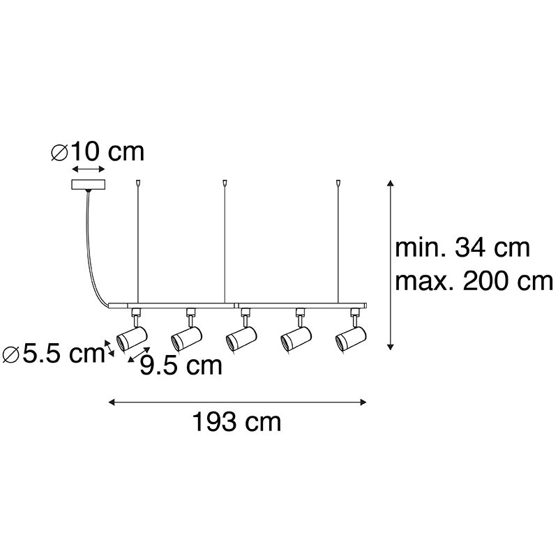 Modern hangend railsysteem met 5 spots zwart 1-fase  - Iconic Jeana