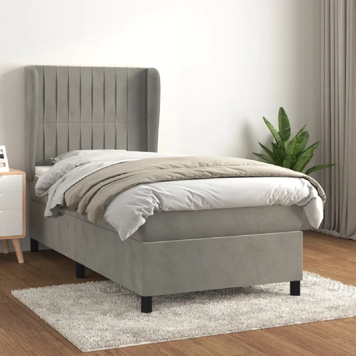 vidaXL Sommier à lattes avec matelas - Gris clair