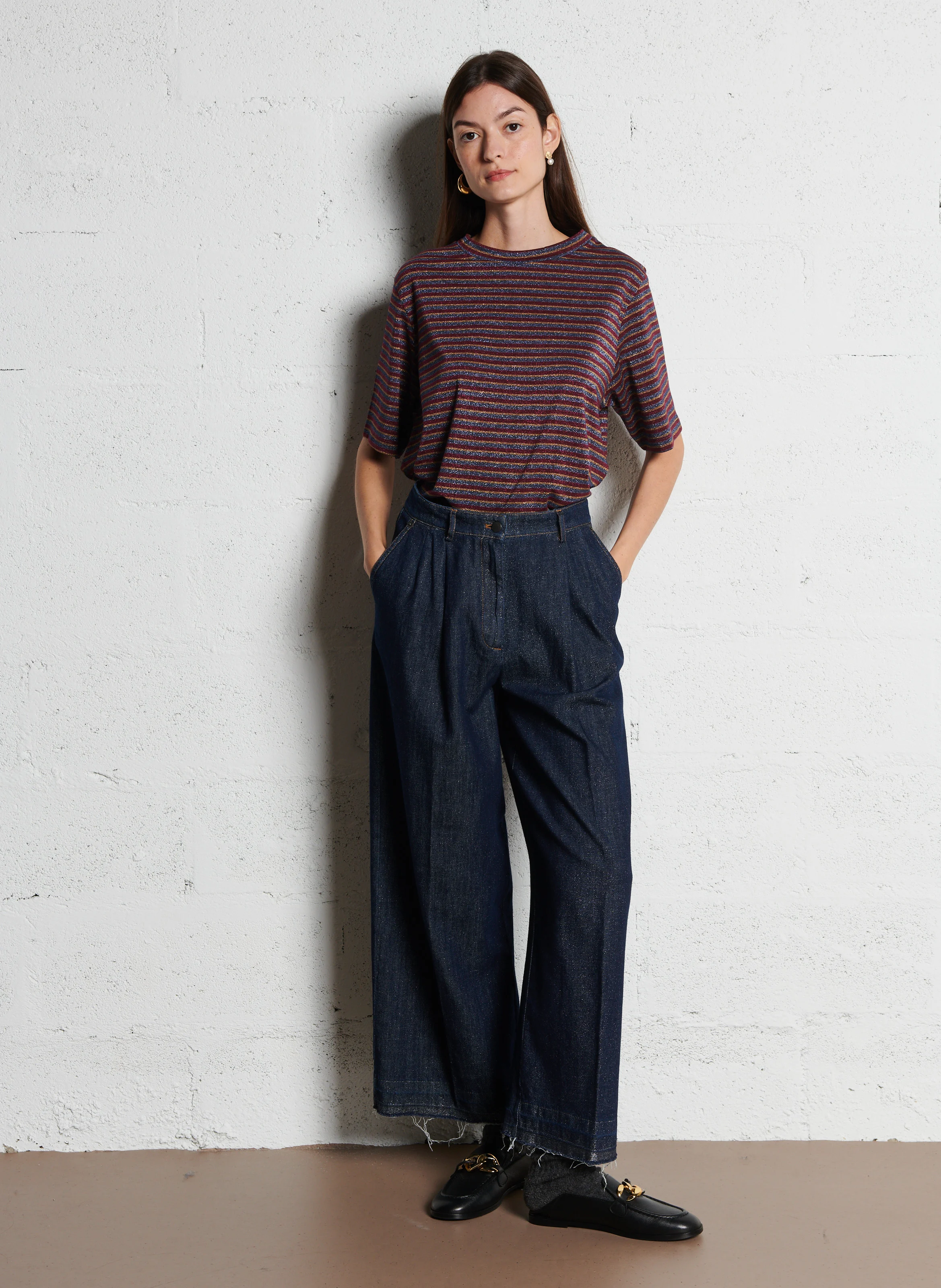 KYOTO - Jean large taille haute en coton | Bleu
