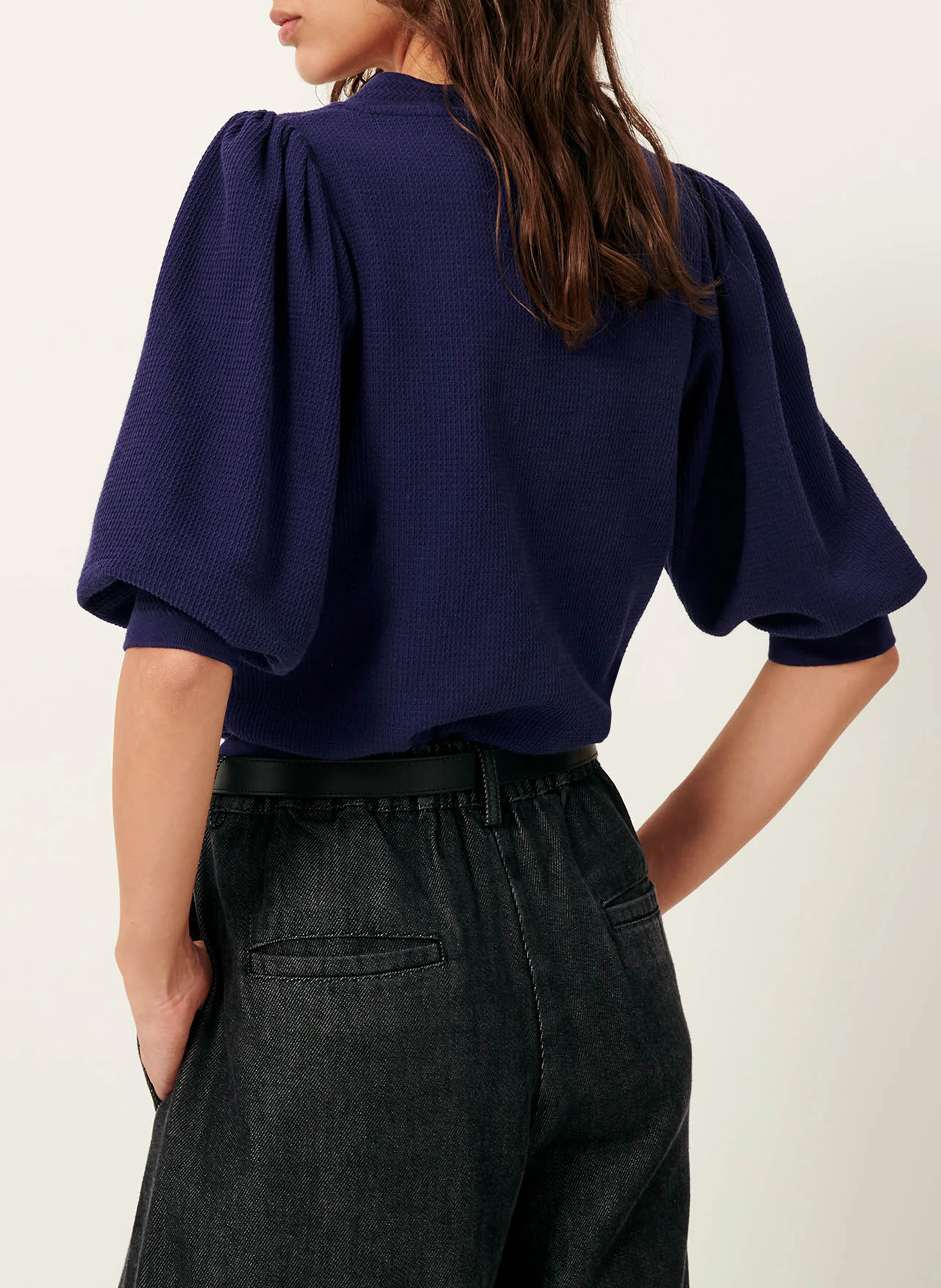 CARBONEL - Cardigan à col V droit texturé en coton mélangé | Bleu