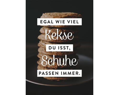 Ansichtkaart: Hoeveel koekjes je ook eet, schoenen passen altijd. 10,5 x 14,8 cm