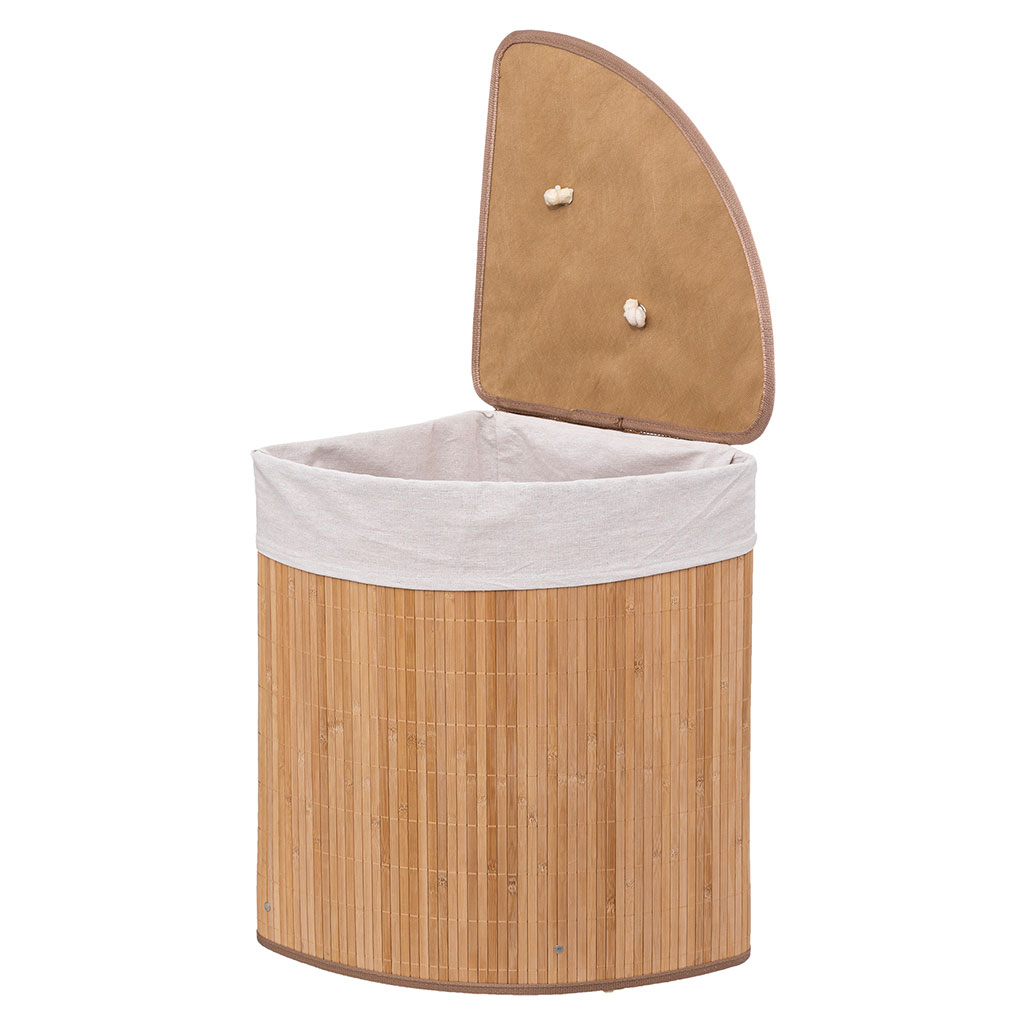 Panière à linge d'angle bambou et tissu 48L