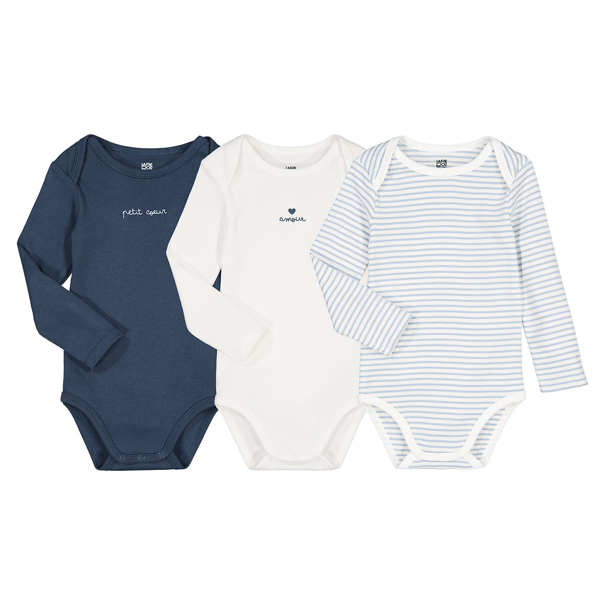 COLEÇÃO LA REDOUTE<br>Conjunto de 3 bodies de manga comprida para recém-nascidos