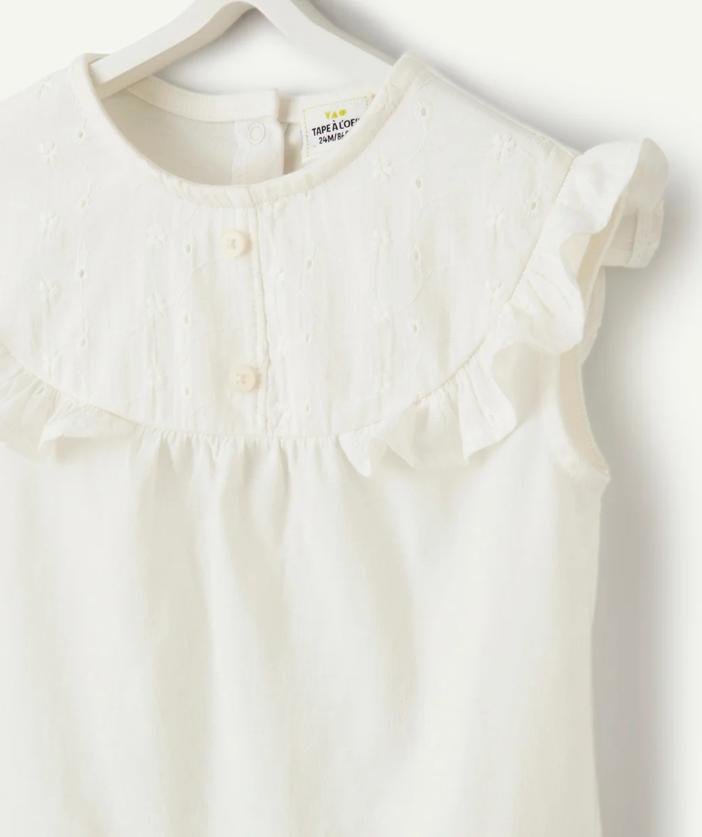 débardeur bébé fille en coton bio blanc brodé avec volants