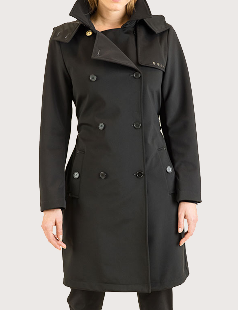 HBT TRENCH MI-LONG NOIR À CAPUCHE AMOVIBLE NOIR POUR FEMME QUEEN
