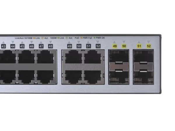 D-Link Web Smart DGS-1210-52MP - Switch - Administreret - 8 x 10/100/1000 (PoE )   40 x 10/100/1000 (PoE)   4 x SFP - desktop, monterbar på stativ - PoE  (370 W)