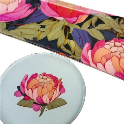 Petit plateau métal motif pivoine