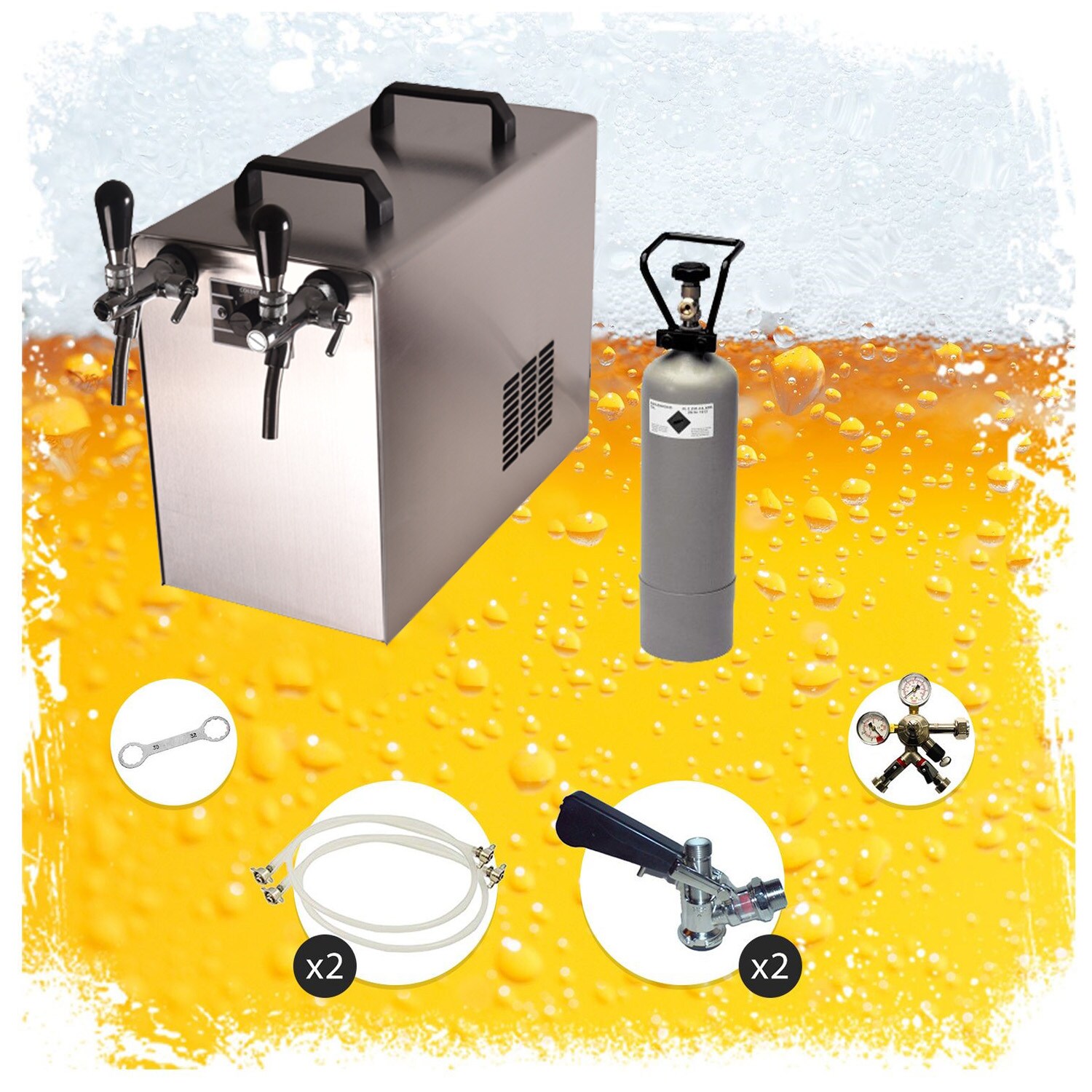 Komplett Set - Zapfanlage STREAM 50 Bierkoffer, Bierzapfanlage, Durchlaufkühler 2-leitig Trockenkühler, bis zu 55 Liter/h - Silver Edition, Zapfkopf:ohne,Zapfkopf 2:ohne
