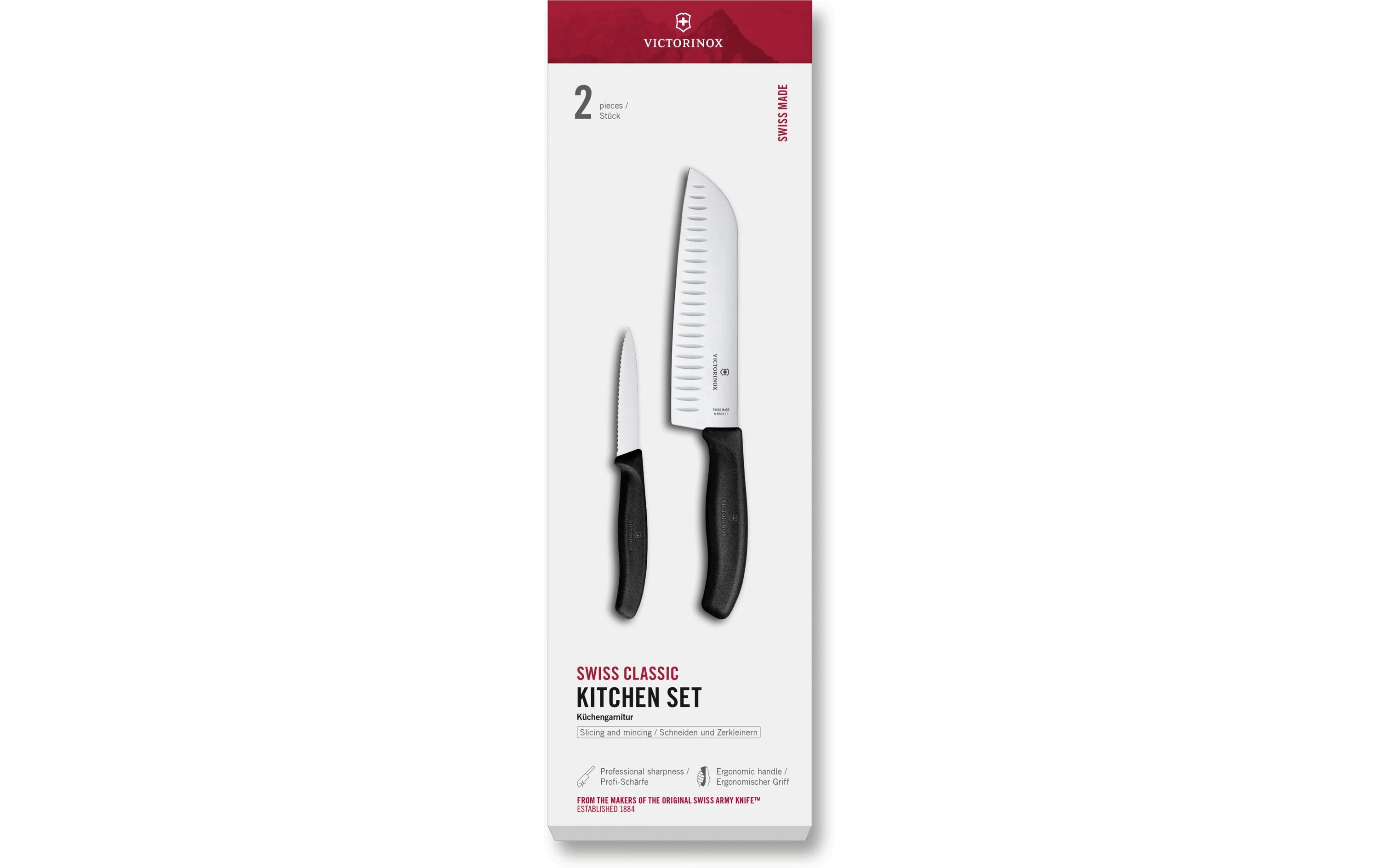 Küchengarnitur Swiss Classic, 2-teilig, Schwarz, GeschenkboxSantoku- und Gemüsemesser