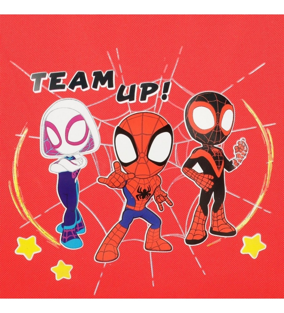 Lancheira Joumma Bags com estampa do Homem-Aranha e seus amigos, vermelha