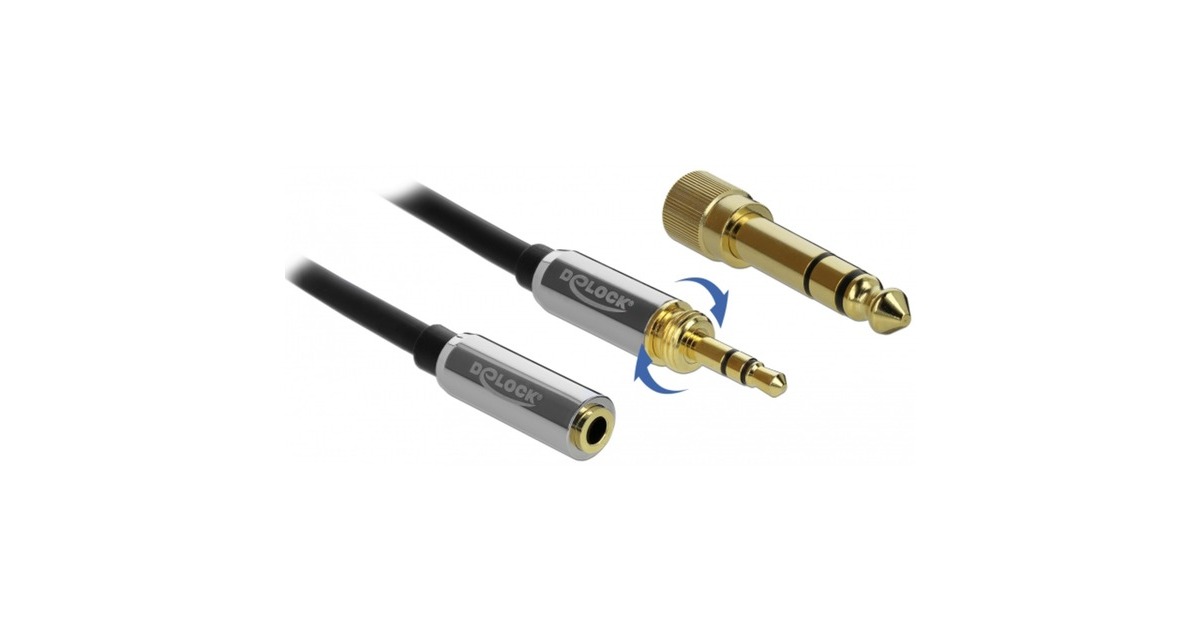 DeLOCKStereo Jack 3,5 mm 3-Pin male > female verlengkabel  (Zwart, 1 meter)