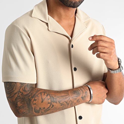 Chemise Manches Courtes Texturé Waffle 0305 Beige Clair
