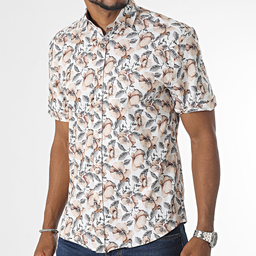 Chemise Manches Longues Blanc Beige Floral