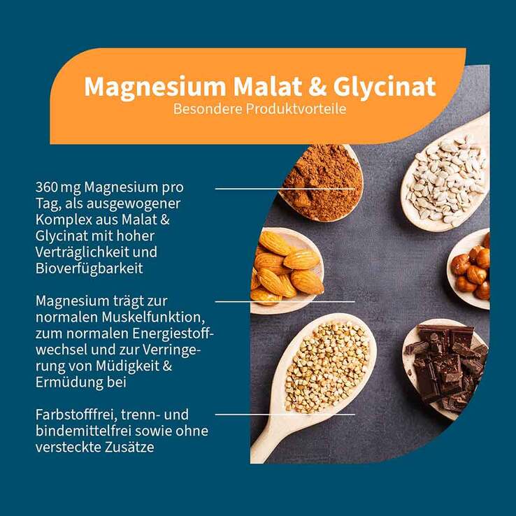 Magnesium-Malat & Glycinat hochdosiert + vegan Kapseln , 90 St