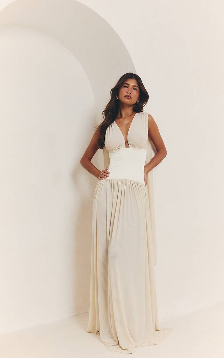 Nude Robe Longue Corset Sans Manches À Décolleté Plongeant En Mesh