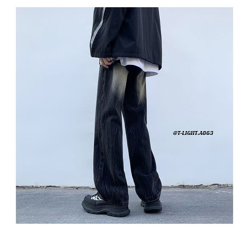 Freehop - Mid Rise Gradient Washed Loose Fit Jeans