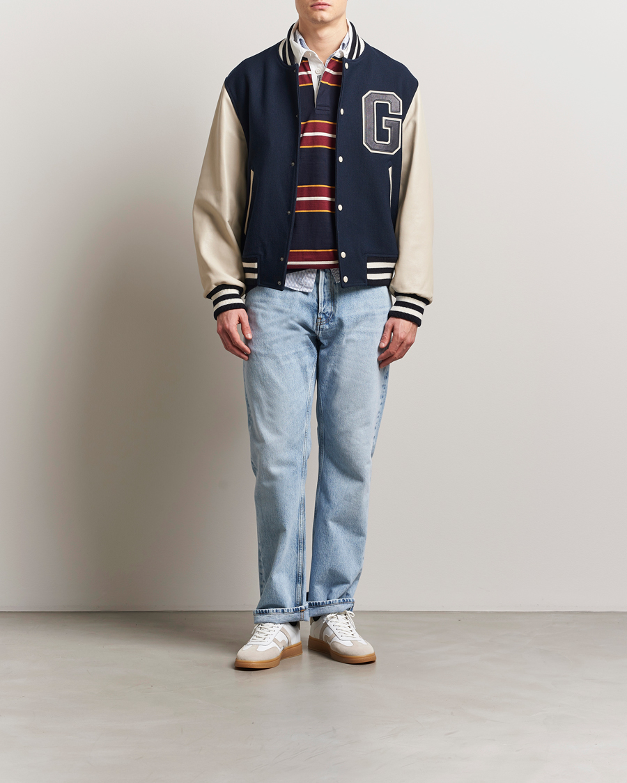 GANT 240 Mulberry Street Leather Mix Varsity Jacket Navy