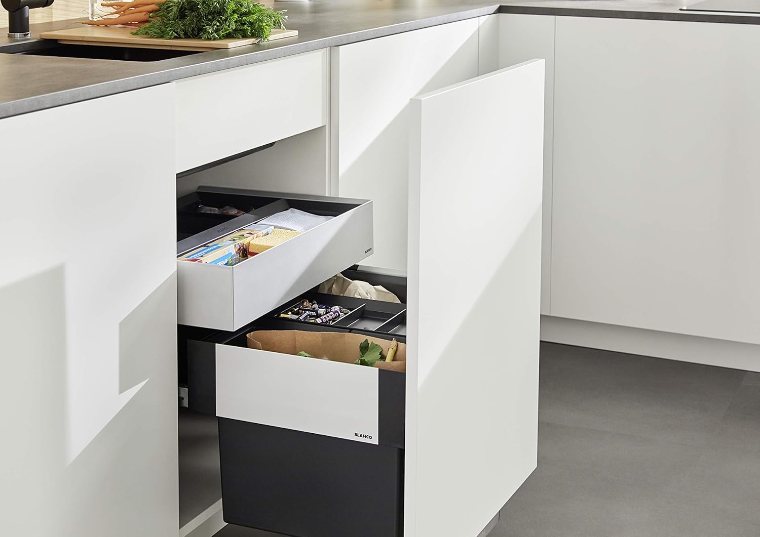 BLANCO Organisationsschublade | Kunststoff | für 60 cm breite Unterschränke | Ordnung | Gedämpfter Selbsteinzug | Zum Nachrüsten bei SELECT II & FLEXON II in 60cm Unterschränken | [54,8x40x11,1 cm]
