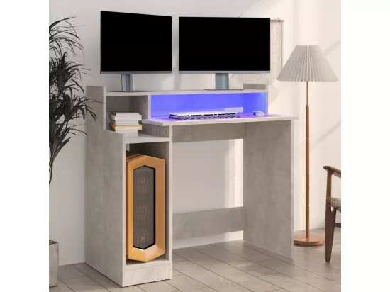 Bureau et lumières LED Gris béton 97x45x90 cm Bois d'ingénierie