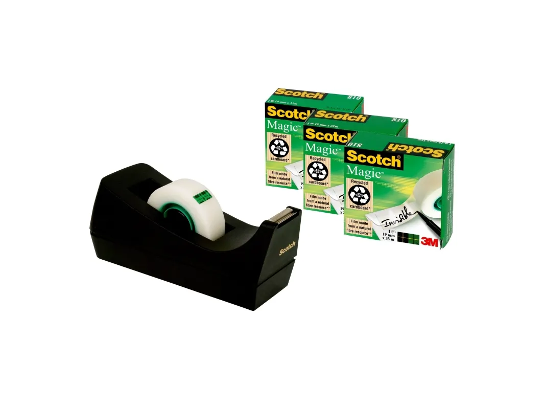 Borddispenser Scotch® C38 sort  3 ruller Magic™ 810 tape 19mm x 33m