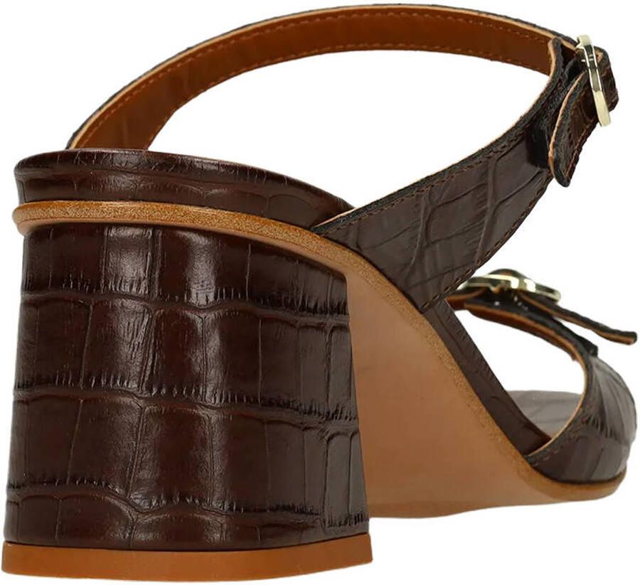 Sacha Dames Bruine croco leren sandalen met hak