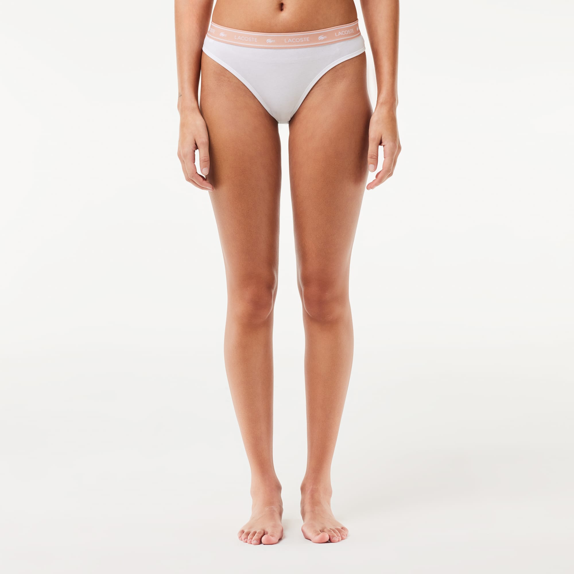 String avec ceinture siglée en coton stretch Culottes & bas - Blanc - Lacoste - Femme