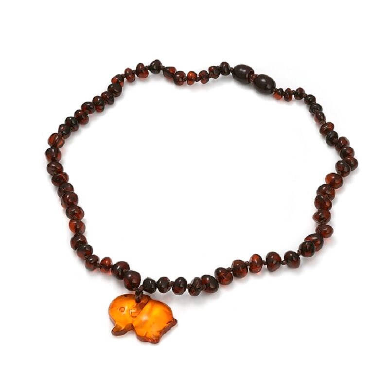 Collier éléphant ambre cognac